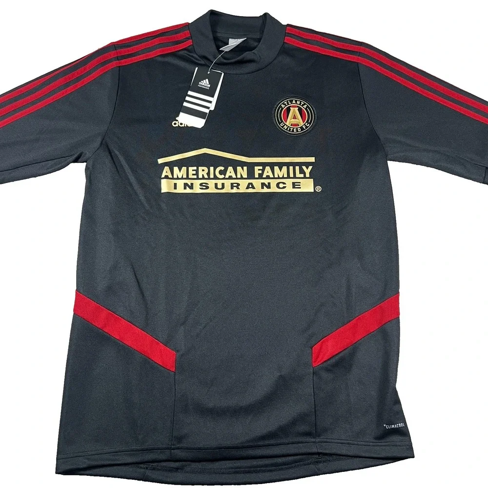 Adidas Mens M Black Red MLS‎ Atlanta United FC Spell Out Pullover Jersey NWT